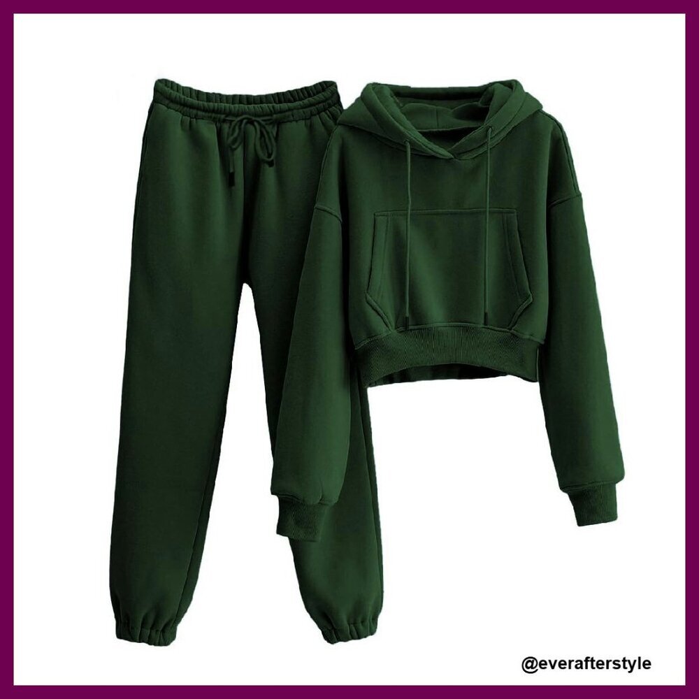 Cropped Hoodie Jogger Set Plush Fleece Oversized Y2K Chic Lounge Wear